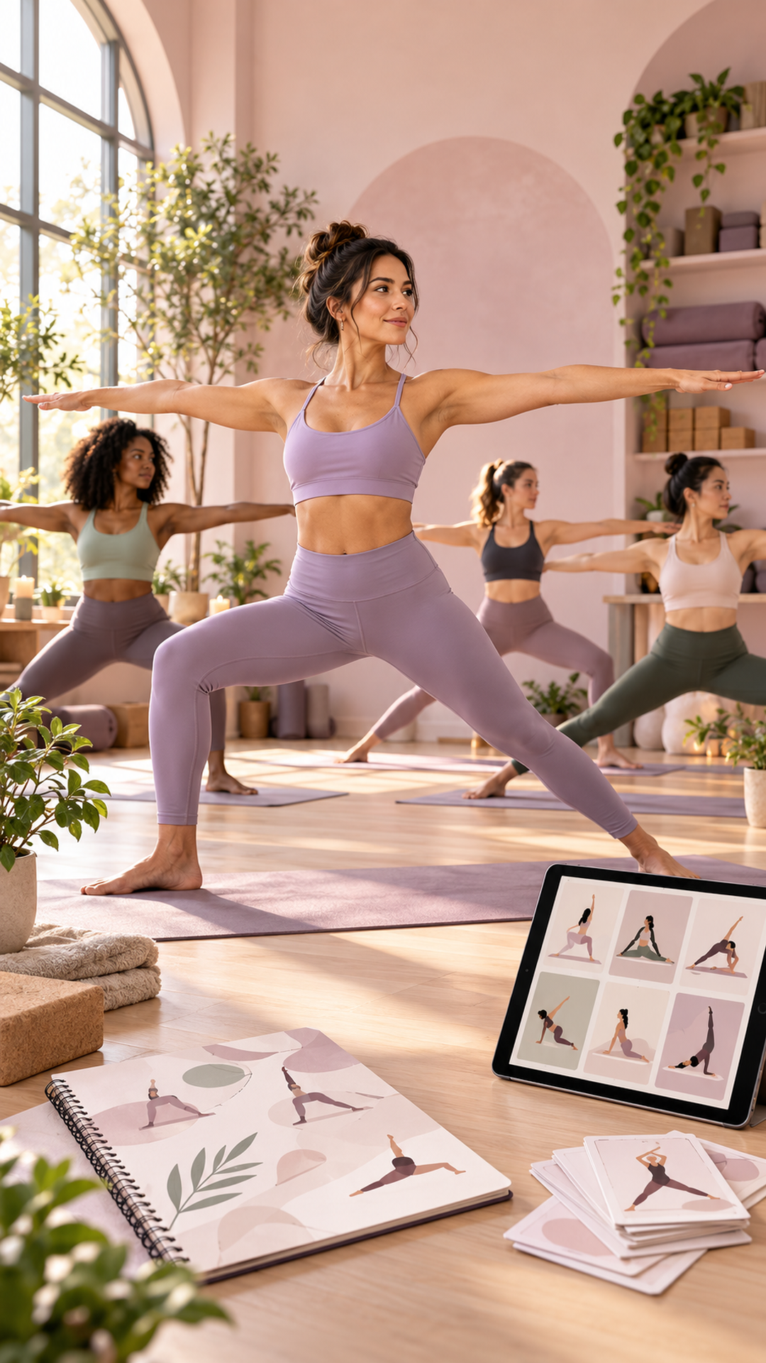 Instrutora conduzindo uma sequência de Yoga no vídeo de apresentação do material