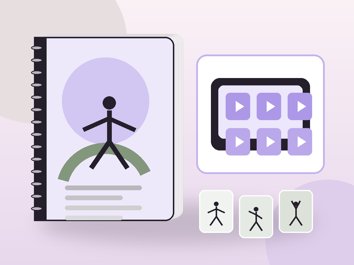 Mockup da biblioteca de posturas em vídeo